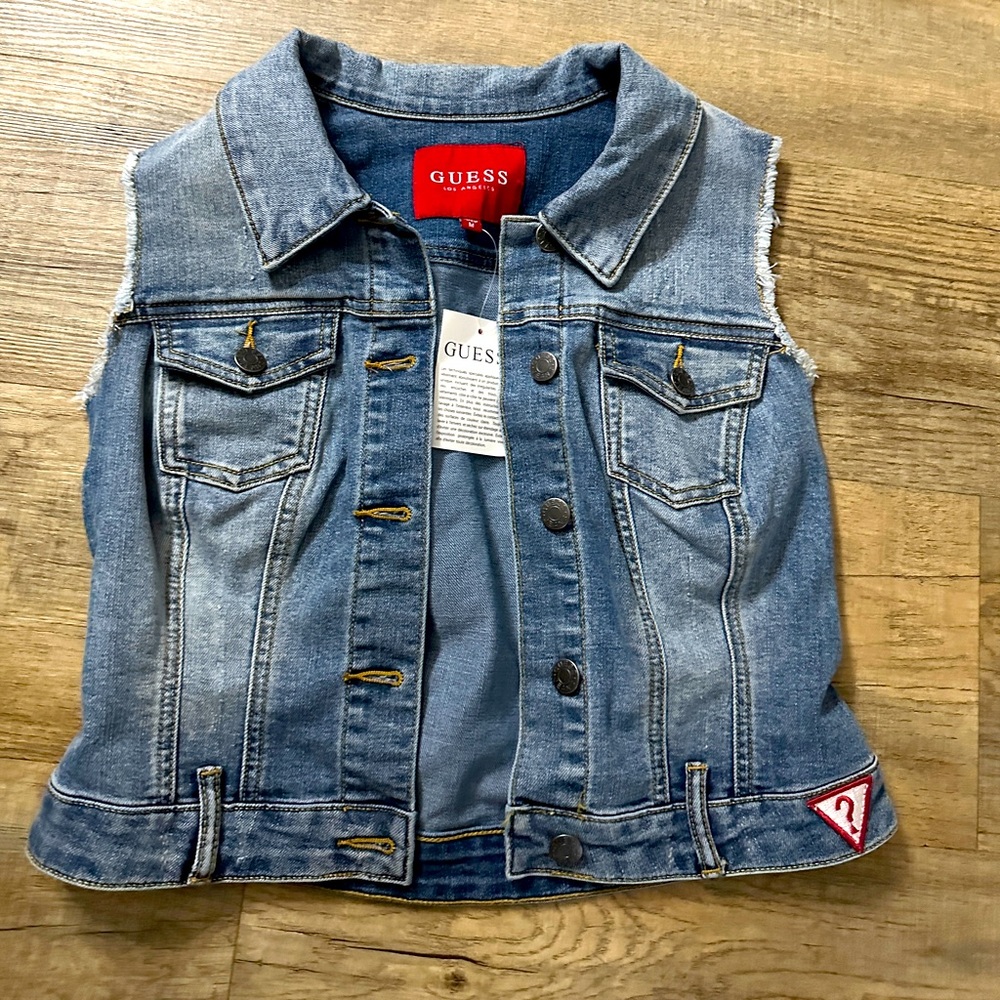 GUESS DENIM DESTROYED STRETCHY VEST MEDIUM - Picture 2 of 14